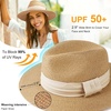 DRESHOW Women Straw Panama Hat Travel Fedora Beach Sun Hat Summer Wide Brim Straw Roll up Hats UPF 50+(Khaki Hat With Cream Band)