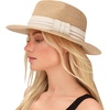 DRESHOW Women Straw Panama Hat Travel Fedora Beach Sun Hat Summer Wide Brim Straw Roll up Hats UPF 50+(Khaki Hat With Cream Band)