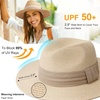 DRESHOW Women Straw Panama Hat Travel Fedora Beach Sun Hat Summer Wide Brim Straw Roll up Hats UPF 50+(Wide Brim Hat: Khaki Square Knot)