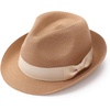 DRESHOW Women Straw Sun Hat Short Brim Panama Travel Fedora Summer Hat Roll Up Beach Cap for Women UPF 50+(1 Pack Rolled Hat: Khaki (Beige Band))