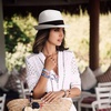DRESHOW Women Straw Sun Hat Short Brim Panama Travel Fedora Summer Hat Roll Up Beach Cap for Women UPF 50+(1 Pc Ribbon Straw Hat: White)