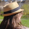 DRESHOW Women Straw Sun Hat Short Brim Panama Travel Fedora Summer Hat Roll Up Beach Cap for Women UPF 50+(Khaki Fa)