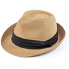 DRESHOW Women Straw Sun Hat Short Brim Panama Travel Fedora Summer Hat Roll Up Beach Cap for Women UPF 50+(Khaki Fa)