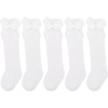 BQUBO Baby Knee High Sock Newborn Toddler Kids Girl Dress Socks Baby Knit Stocking Cotton Infant Bow Socks for 0-7 Years(5 Pairs: Plain White)