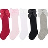 BQUBO Baby Knee High Sock Newborn Toddler Kids Girl Dress Socks Baby Knit Stocking Cotton Infant Bow Socks for 0-7 Years(5 Pairs: Red  Pink  White  Black  Grey)