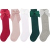 BQUBO Baby Knee High Sock Newborn Toddler Kids Girl Dress Socks Baby Knit Stocking Cotton Infant Bow Socks for 0-7 Years(5 Pairs: Red  White  Green  Grey  Pink)