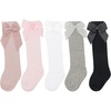 BQUBO Baby Knee High Sock Newborn Toddler Kids Girl Dress Socks Baby Knit Stocking Cotton Infant Bow Socks for 0-7 Years(5 Pairs: White/Light Pink/Grey/Pink/Black)