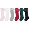 BQUBO Baby Knee High Sock Newborn Toddler Kids Girl Dress Socks Baby Knit Stocking Cotton Infant Bow Socks for 0-7 Years(6 Pairs: Black/Grey/Pink/Green/White/Red)