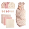 BQUBO Newborn Receiving Blankets Cotton Warm Sleepsack with Mittens & Bow Hats Hospital Baby Swaddling Shower Gift(3 Set Plain: Bow Hat + Mitten + Blanket (E))