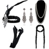 DRESHOW 1920s Great Gatsby Accessories for Women Flapper Headpiece Headband Gloves Costume Harlem Nights Accessories Set(1920s Gatsby Black  Silver Long Feather Set)