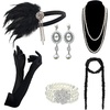 DRESHOW 1920s Great Gatsby Accessories for Women Flapper Headpiece Headband Gloves Costume Harlem Nights Accessories Set(1920s Gatsby Black  Silver Pearl Drop Earrings Set)