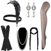 DRESHOW 1920s Great Gatsby Accessories for Women Flapper Headpiece Headband Gloves Costume Harlem Nights Accessories Set(1920s Gatsby Black Grey Feather  Silver Pearl Set)