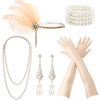 DRESHOW 1920s Great Gatsby Accessories for Women Flapper Headpiece Headband Gloves Costume Harlem Nights Accessories Set(1920s Gatsby Champagne  Gold  Silver  Pearl Set)