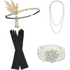 DRESHOW 1920s Great Gatsby Accessories for Women Flapper Headpiece Headband Gloves Costume Harlem Nights Accessories Set(1920s Gatsby Gold  Pearl Floral Bracelet Set)