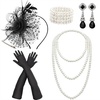 DRESHOW 1920s Great Gatsby Accessories for Women Flapper Headpiece Headband Gloves Costume Harlem Nights Accessories Set(5 Pcs Set Style 2: Black)