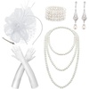 DRESHOW 1920s Great Gatsby Accessories for Women Flapper Headpiece Headband Gloves Costume Harlem Nights Accessories Set(5 Pcs Set Style 2: White)