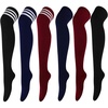 DRESHOW 6 Pairs High Thigh Socks Striped Over Knee Thin Tights Long Stocking for Women Leg Warmer(6 Pairs: Black  Navy  Burgundy (Striped & Solid))
