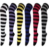 DRESHOW 6 Pairs High Thigh Socks Striped Over Knee Thin Tights Long Stocking for Women Leg Warmer(6 Pairs: Black  Purple  Yellow  Navy  Red  Gray)