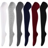 DRESHOW 6 Pairs High Thigh Socks Striped Over Knee Thin Tights Long Stocking for Women Leg Warmer(6 Pairs: Black  Red  Navy  Light Gray  Gray  White)