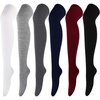 DRESHOW 6 Pairs High Thigh Socks Striped Over Knee Thin Tights Long Stocking for Women Leg Warmer(6 Pairs: Black  Wine Red  Navy  Light Gray  Gray  White)