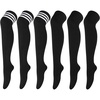 DRESHOW 6 Pairs High Thigh Socks Striped Over Knee Thin Tights Long Stocking for Women Leg Warmer(6 Pairs: Black Ab)