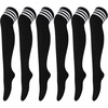 DRESHOW 6 Pairs High Thigh Socks Striped Over Knee Thin Tights Long Stocking for Women Leg Warmer(6 Pairs: Black Stripe)