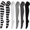 DRESHOW 6 Pairs High Thigh Socks Striped Over Knee Thin Tights Long Stocking for Women Leg Warmer(6 Pairs: Black White  Black Grey  White  Light Grey  Dark Grey  Black)