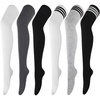 DRESHOW 6 Pairs High Thigh Socks Striped Over Knee Thin Tights Long Stocking for Women Leg Warmer(6 Pairs Extra Long: Black  White  Gray  Light Gray)