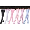 DRESHOW 6 Pairs High Thigh Socks Striped Over Knee Thin Tights Long Stocking for Women Leg Warmer(6 Pairs Extra Long: Striped Pink  Purple  Blue  White-pink  Pink-white  Black-white)
