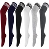 DRESHOW 6 Pairs High Thigh Socks Striped Over Knee Thin Tights Long Stocking for Women Leg Warmer(6 Pairs Extra Long: Wine Red  Navy Blue  Black  White  Gray  Light Gray)