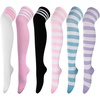 DRESHOW 6 Pairs High Thigh Socks Striped Over Knee Thin Tights Long Stocking for Women Leg Warmer(6 Pairs High Thigh: Pink  Blue  Purple  White  Pink  Black)