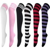 DRESHOW 6 Pairs High Thigh Socks Striped Over Knee Thin Tights Long Stocking for Women Leg Warmer(6 Pairs Striped High Thigh: White  Pink  Black  Black-(white  Red  Purple))