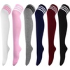 DRESHOW 6 Pairs High Thigh Socks Striped Over Knee Thin Tights Long Stocking for Women Leg Warmer(6 Pairs Striped High Thigh: White  Pink  Black  Grey  Burgundy  Navy Blue)