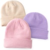 DRESHOW BQUBO 3 Pack Baby Beanies Toddler Kids Winter Hats Soft Knit Hat for Baby Boys Girls Warm Cap Beanies(3 Pack Knit Cap: Beige  Pink  Light Purple)