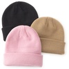 DRESHOW BQUBO 3 Pack Baby Beanies Toddler Kids Winter Hats Soft Knit Hat for Baby Boys Girls Warm Cap Beanies(3 Pack Knit Cap: Pink  Khaki  Black)