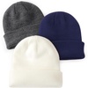 DRESHOW BQUBO 3 Pack Baby Beanies Toddler Kids Winter Hats Soft Knit Hat for Baby Boys Girls Warm Cap Beanies(3 Pack Knit Cap: White  Dark Grey  Navy Blue)