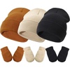 DRESHOW BQUBO 3 Pack Baby Beanies Toddler Kids Winter Hats Soft Knit Hat for Baby Boys Girls Warm Cap Beanies(3 Sets Knit Hat & Mittens: Beige  Caramel  Black)