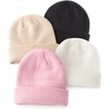 DRESHOW BQUBO 3 Pack Baby Beanies Toddler Kids Winter Hats Soft Knit Hat for Baby Boys Girls Warm Cap Beanies(4 Pack Knit Cap: Milky White  Pink  Beige  Black)