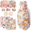 3 Floral Sets: Blanket + Bow Hat + Mittens + Birth Announcement Card E
