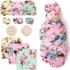 3 Floral Sets: Blanket + Bow Hat + Mittens + Birth Announcement Card
