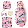 Floral Patterned B: Birth Announcement Card + Hat + Elastic Headband + Blanket
