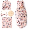 Floral Patterned: Birth Announcement Card + Hat + Elastic Headband + Blanket