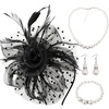 DRESHOW Fascinators Hat Flower Mesh Ribbons Feathers on a Headband and a Clip Tea Party Headwear for Girls and Women(7″ Black + Necklace+ Earrings+ Bracelet)