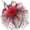 DRESHOW Fascinators Hat Flower Mesh Ribbons Feathers on a Headband and a Clip Tea Party Headwear for Girls and Women(7″ Diameter / Black & Red)