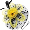 DRESHOW Fascinators Hat Flower Mesh Ribbons Feathers on a Headband and a Clip Tea Party Headwear for Girls and Women(7″ Diameter / Black & Yellow)