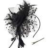 DRESHOW Fascinators Hat Flower Mesh Ribbons Feathers on a Headband and a Clip Tea Party Headwear for Girls and Women(7″ Diameter / Black)