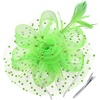 DRESHOW Fascinators Hat Flower Mesh Ribbons Feathers on a Headband and a Clip Tea Party Headwear for Girls and Women(7″ Diameter / Bright Green)