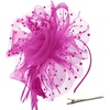 DRESHOW Fascinators Hat Flower Mesh Ribbons Feathers on a Headband and a Clip Tea Party Headwear for Girls and Women(7″ Diameter / Fushia)