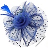 DRESHOW Fascinators Hat Flower Mesh Ribbons Feathers on a Headband and a Clip Tea Party Headwear for Girls and Women(7″ Diameter / Navy & Dark Blue)