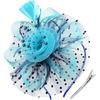 DRESHOW Fascinators Hat Flower Mesh Ribbons Feathers on a Headband and a Clip Tea Party Headwear for Girls and Women(7″ Diameter / Navy & Teal)